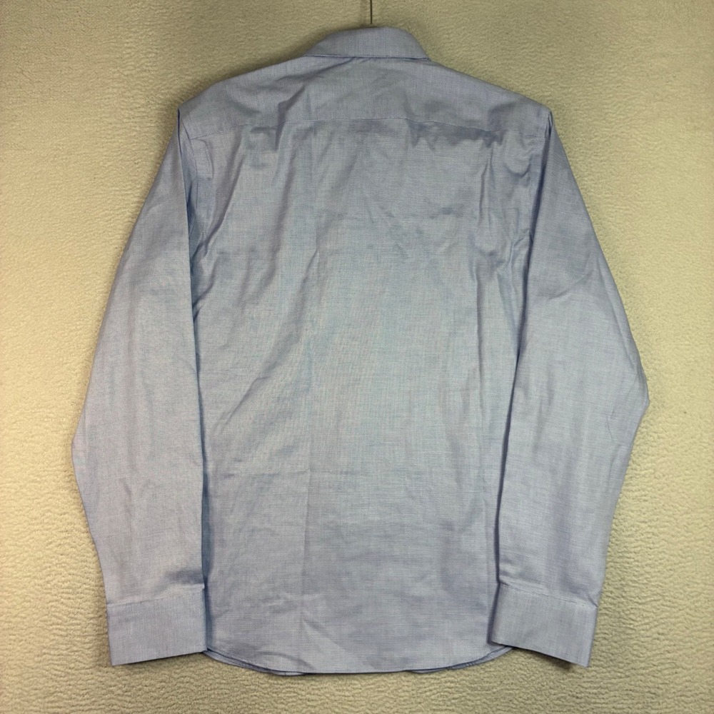 Banana Republic Untucked Dress Shirt Men M Blue Slim Non-Iron Button Preppy NWT - Picture 3 of 8